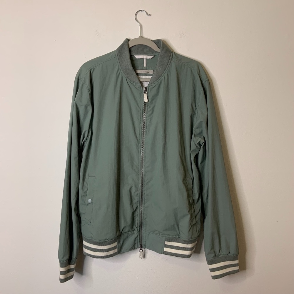 Men's Goodfellow Varsity Bomber Jacket Water-Resistant Teal Sz L